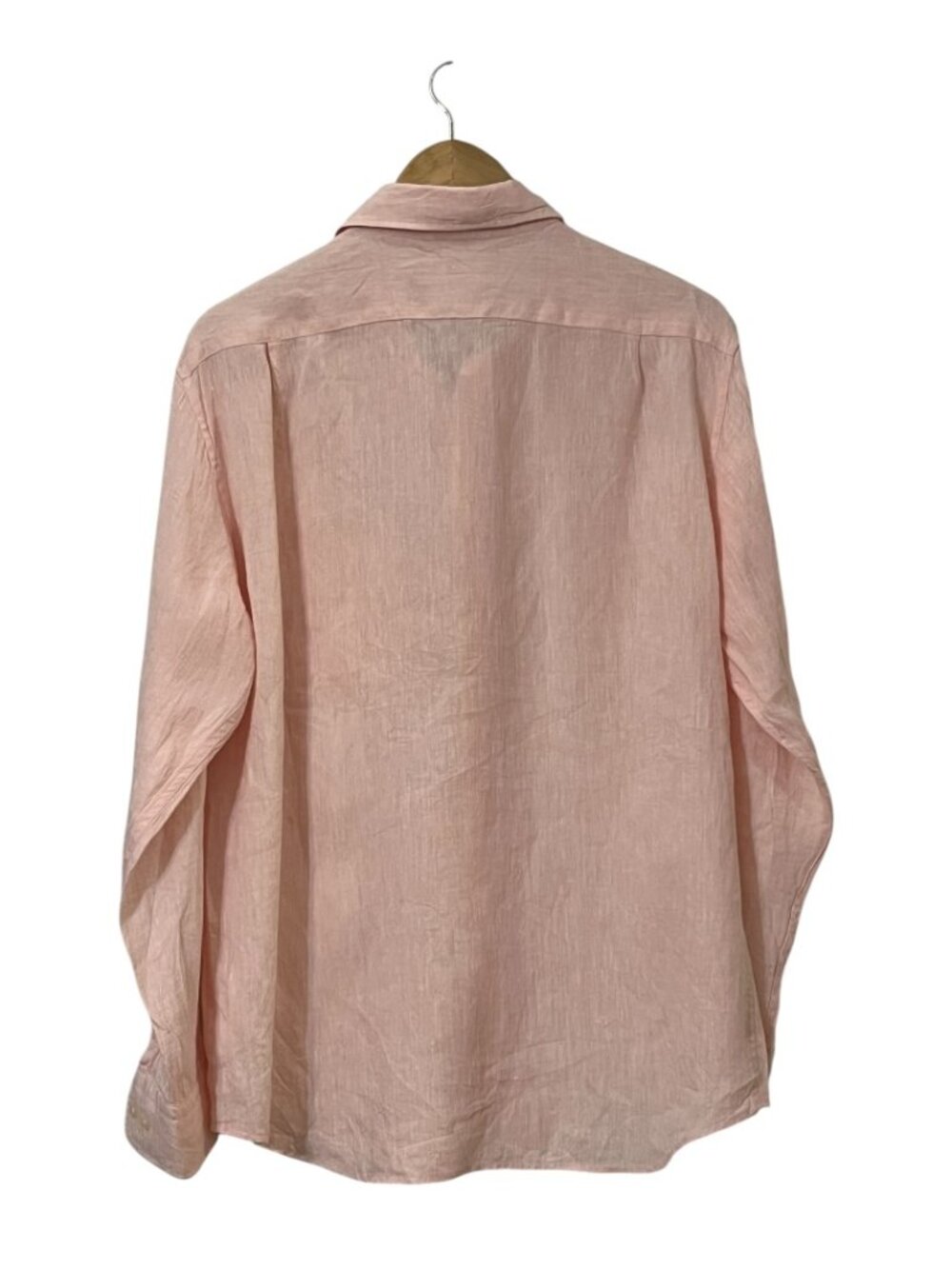 Uniqlo 100% Linen Button Up Shirt Pink Long Sleeve Men’s Size L Lightweight - Picture 2 of 9